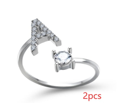 Nuevo Diseño Anillo Ajustable con Letra Inicial 26 Joyería de Moda para Mujeres Joyería Simple y Elegante