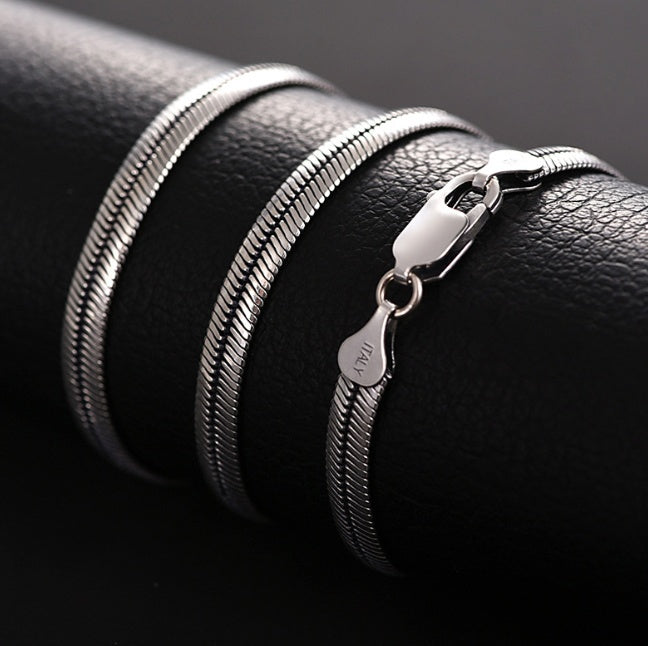 Flache Schlangenkette Knochenkette Herren und Damen Silberkette Europäische Hip Hop Trendige Sommer Accessoires Silberkette