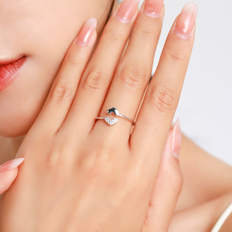 Vielseitiger Pfirsich Herz Liebe Reiner Silberring, Verstellbarer Damenschmuck Ring