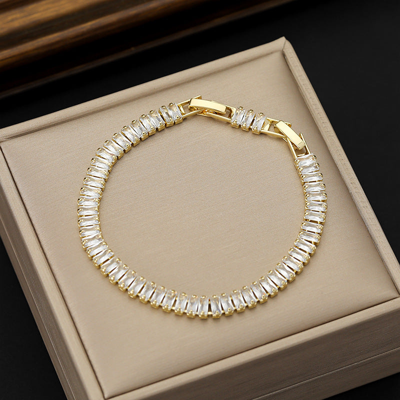 Rectangular Zircon Bracelet Extended Buckle Adjustable Length Tennis Chain