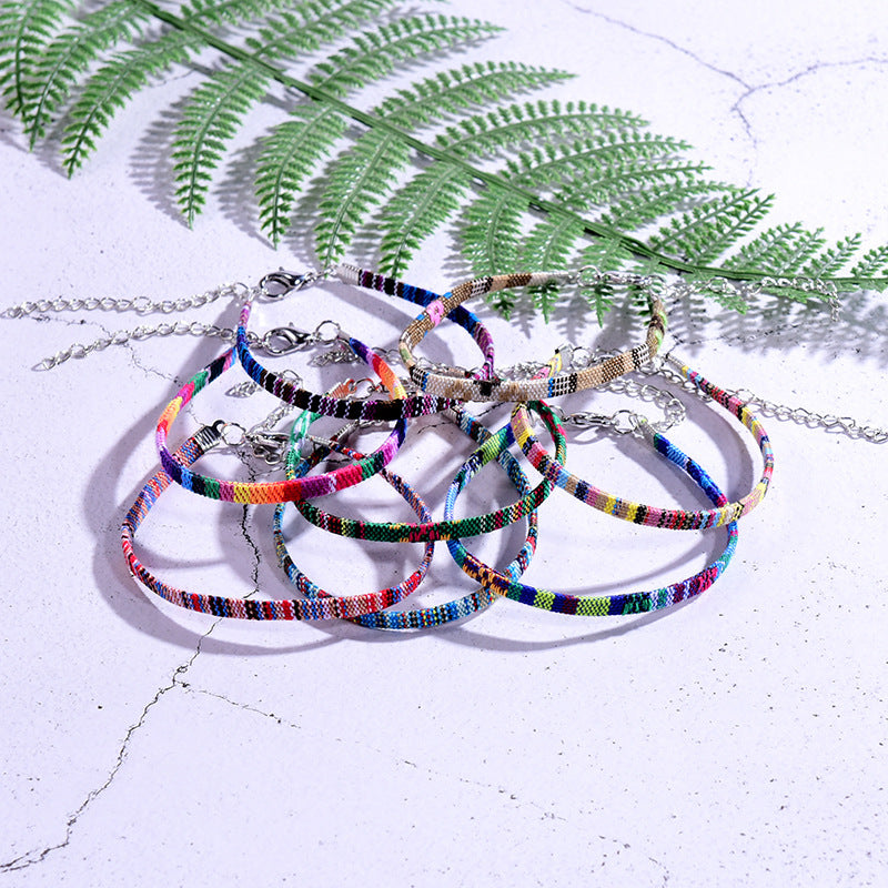 Pulsera de tobillo bohemia de cadena, de hilo, hecha a mano