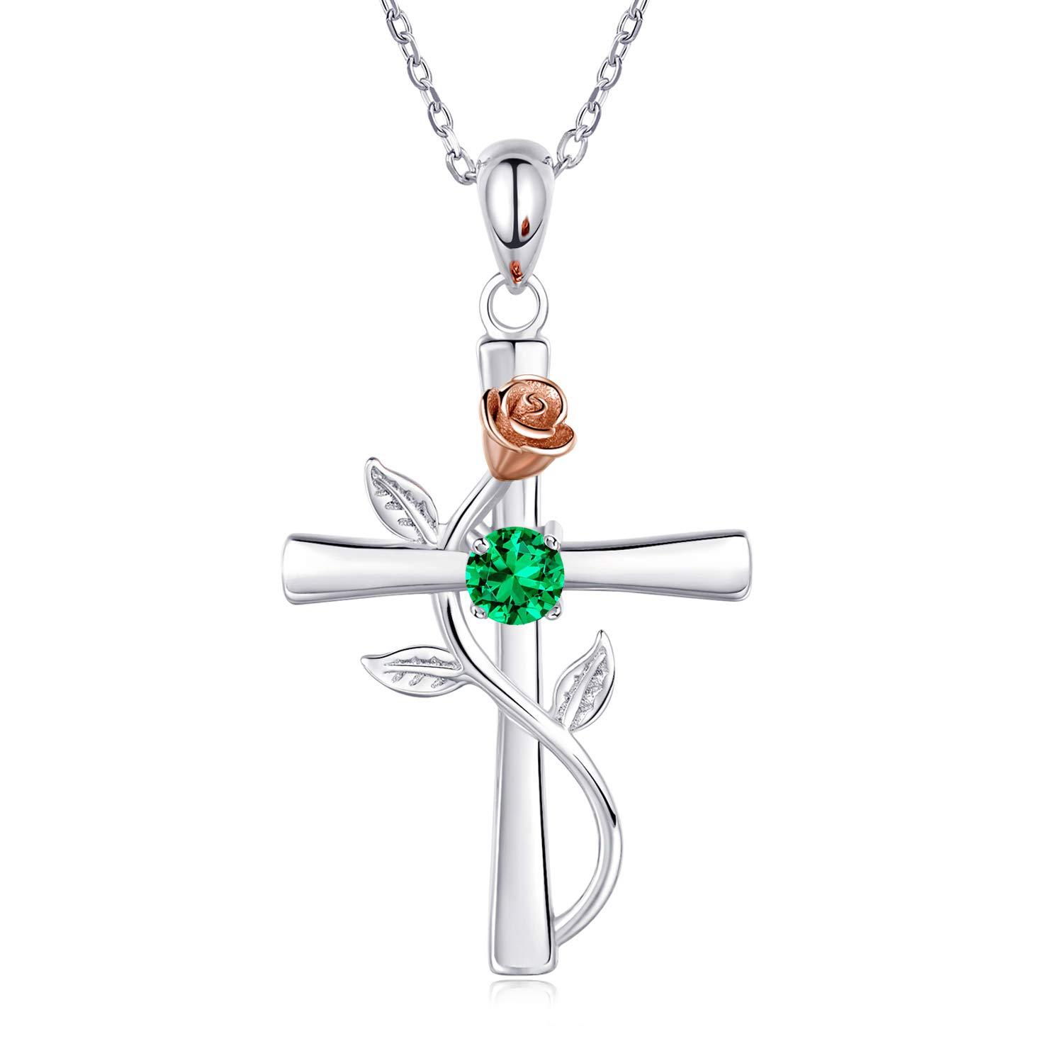 Rosenkreuz-Halskette mit Strass, modische Persönlichkeit, 12 Monats-Geburtsstein-Anhänger-Halskette für Valentinstag, Geburtstagsgeschenk