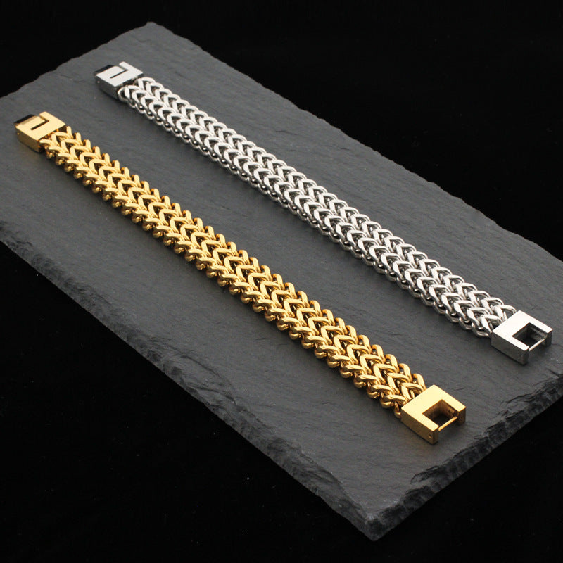 Edelstahlarmband Retro Doppelte Titan-Stahl-Kubakette