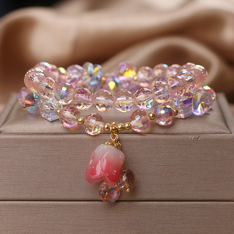 Exquisites Doppelkreis-Lilien-Kristallarmband