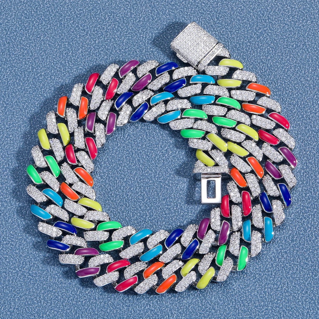Necklace Colorful Cuban Chain Rainbow Zircon For Men And Women