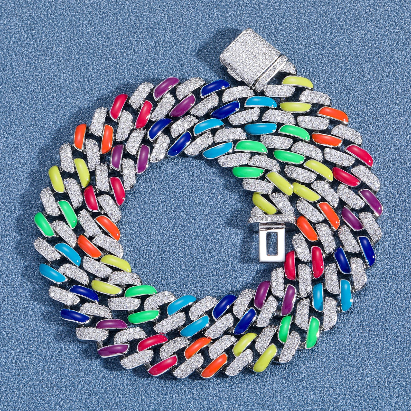 Necklace Colorful Cuban Chain Rainbow Zircon For Men And Women