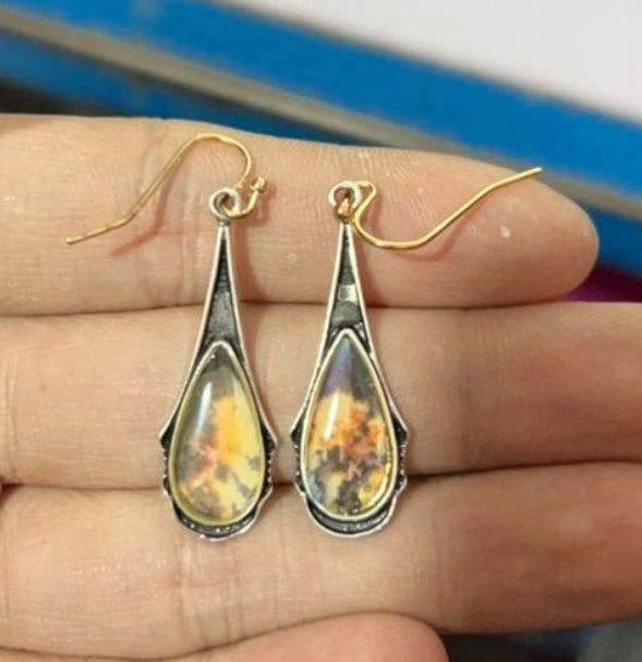 Elegantes Pendientes Largos Colgantes Vintage Multicolor Para Mujer Joyería de Resina Brincos Accesorios Gancho para la Oreja Boho Gota de Agua Fuego Ea