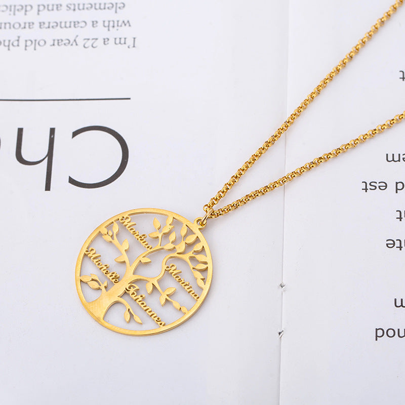 Personalized Tree Of Life Shape Titanium Name Necklace