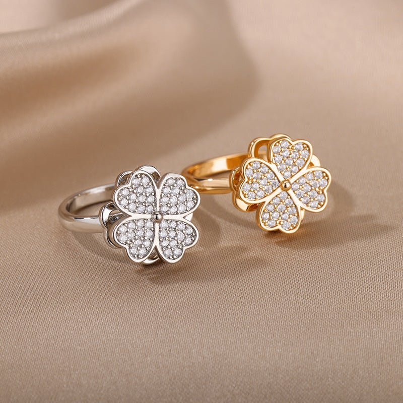 Anillos giratorios de flores con diamantes de imitación, anillo de descompresión antiestrés, moderno