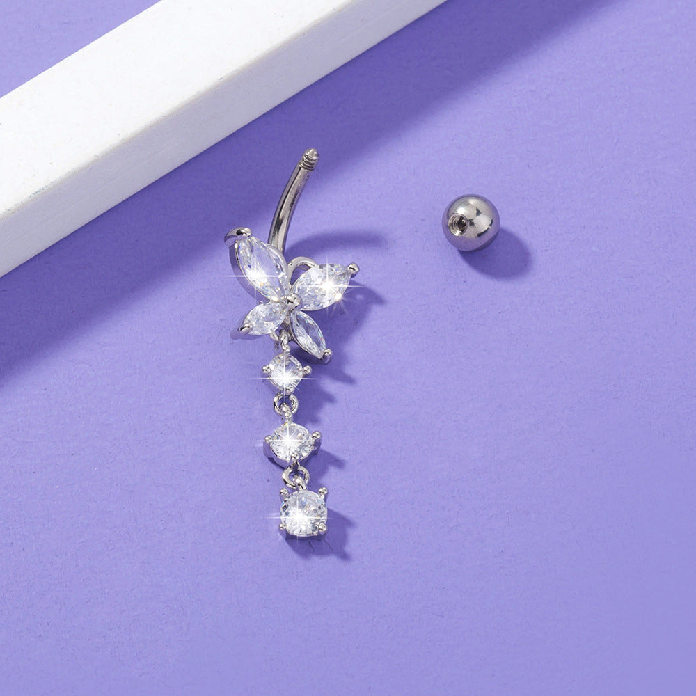 Joyas para perforación de ombligo con circonita en forma de mariposa para mujer