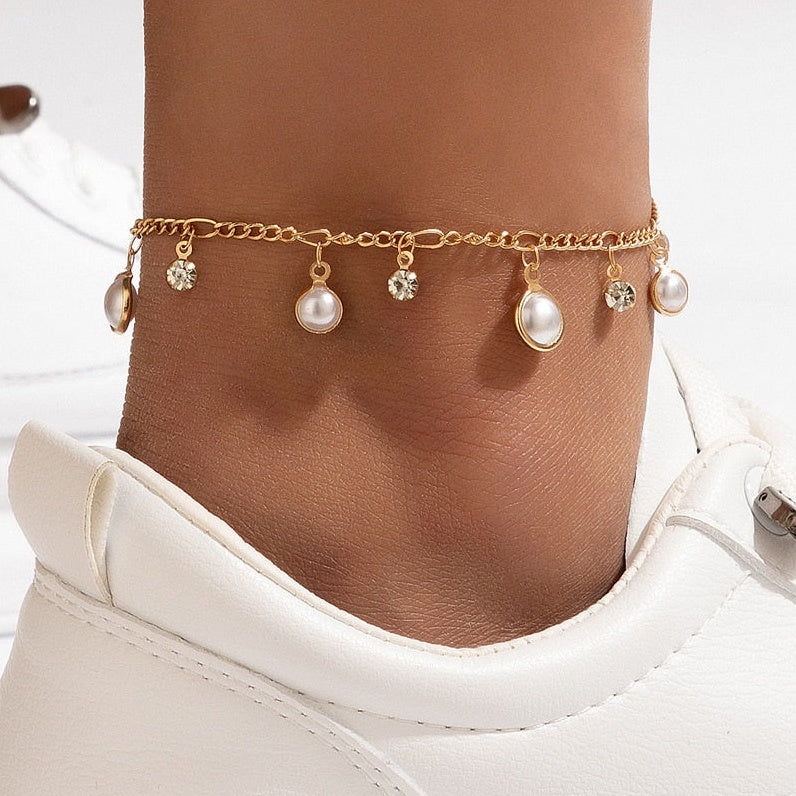 Pulsera Tobillera De Perlas Con Borla De Circonita Brillante, Adornos Simples De Pie De Playa Europeos Y Americanos