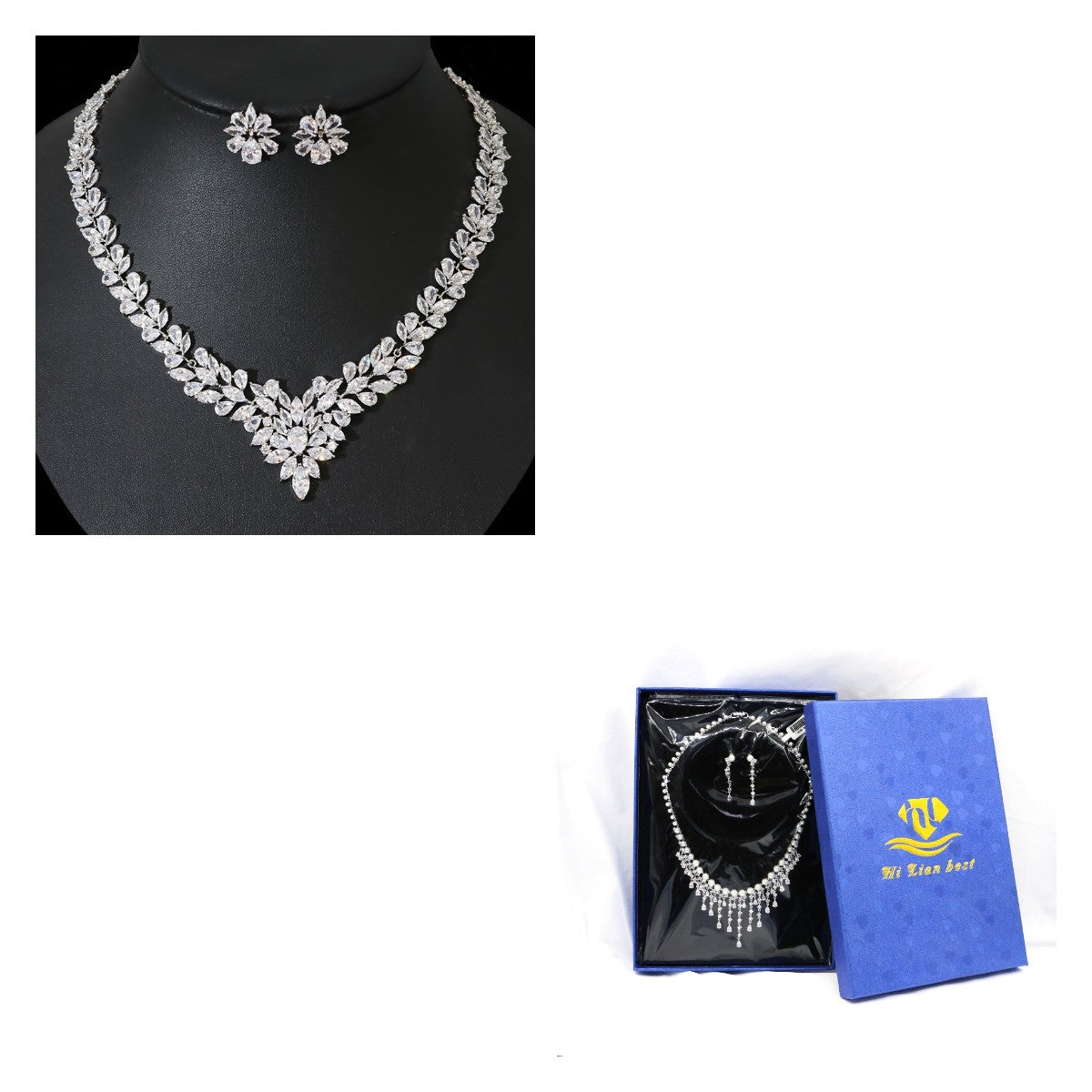 Elegantes Eiskristall-Ohrring-Zirkon-Halsketten-Set