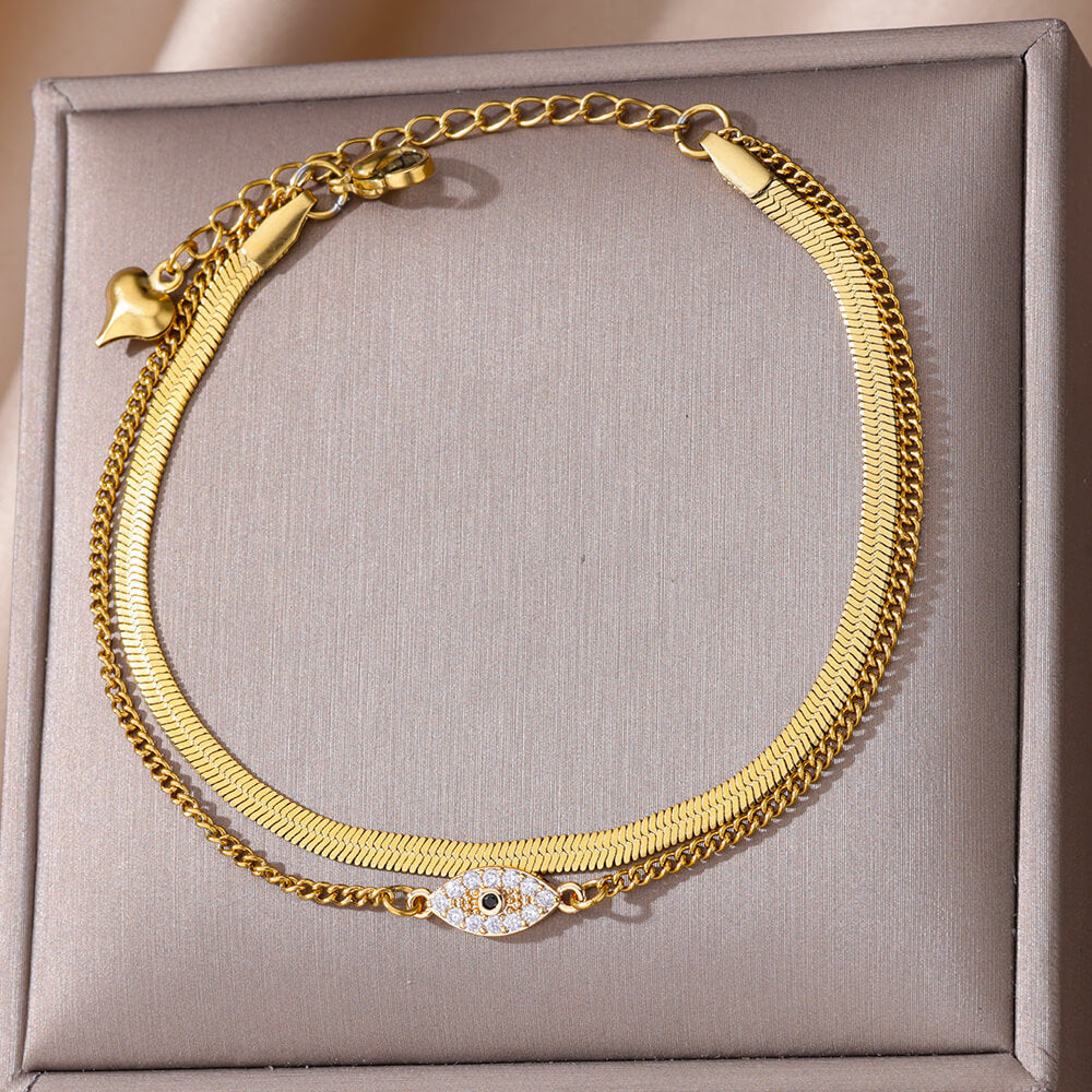 Mode Doppelschicht Schlangenkette Fußkettchen Elegant Strand Edelstahl