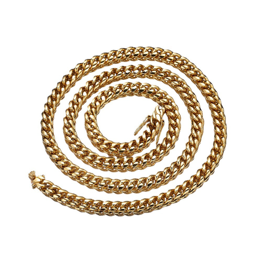 Gold Cuban Link Chain Dragon Head Buckle Necklace