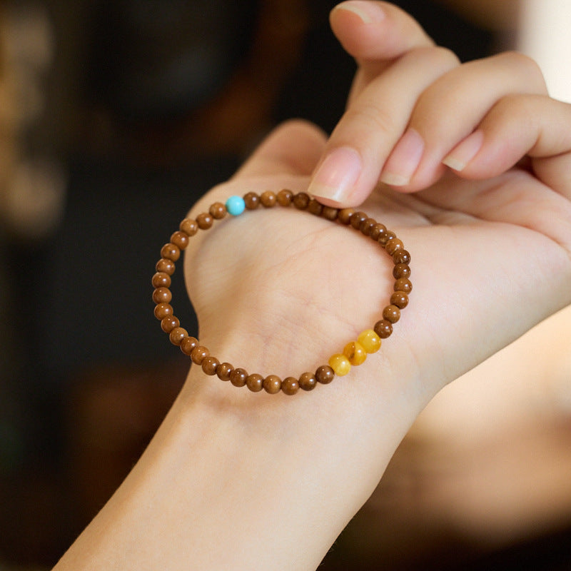 Pulsera de alta calidad con ojo de tigre bodhi natural y cristal azul, estilo nacional para mujer