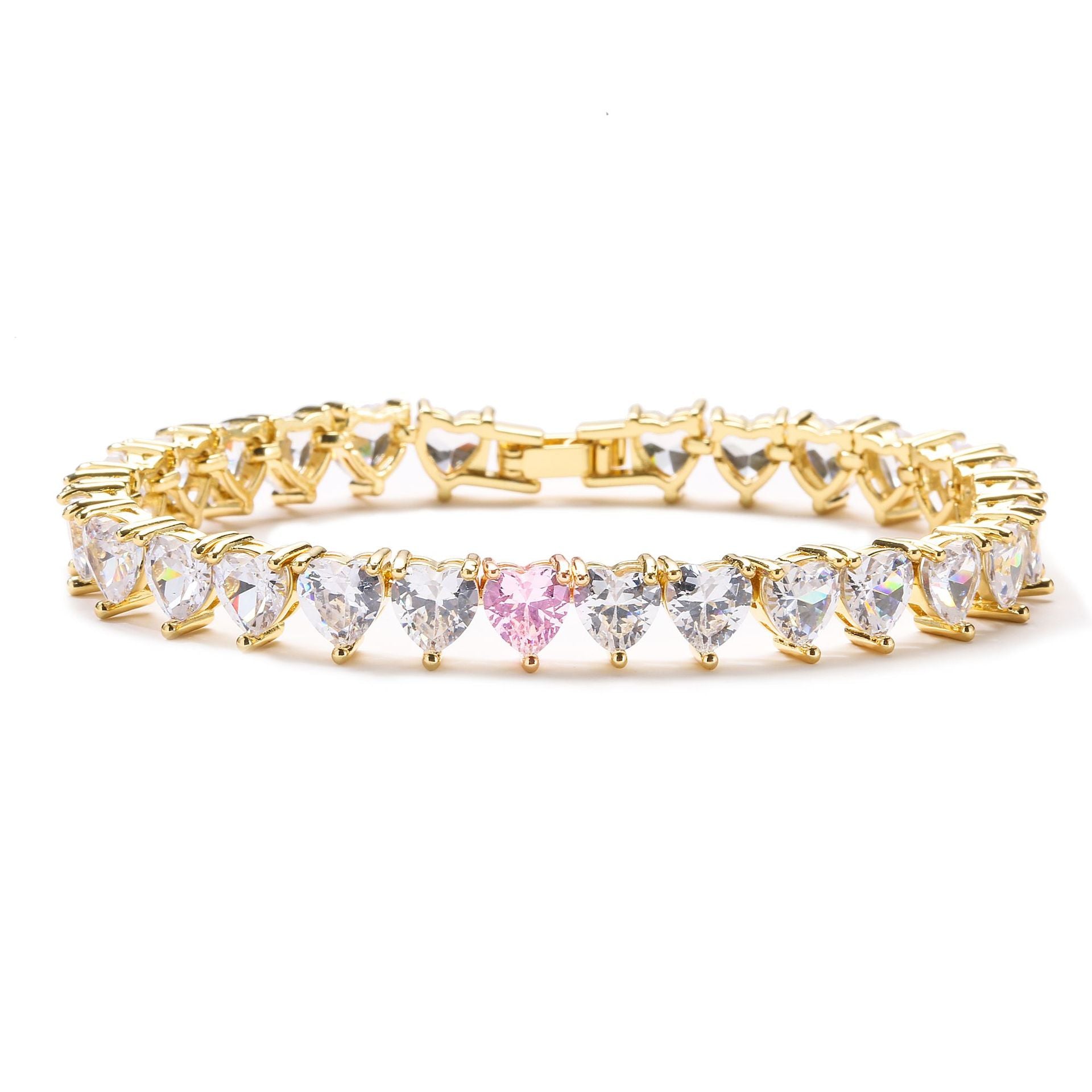 Pulsera de Lujo con Incrustaciones de Micró Circones, Corazón de Amor y Diamantes