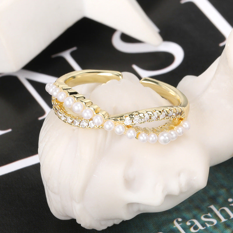Perlen-Temperament-Damen-Kreuz-Indexfingerring