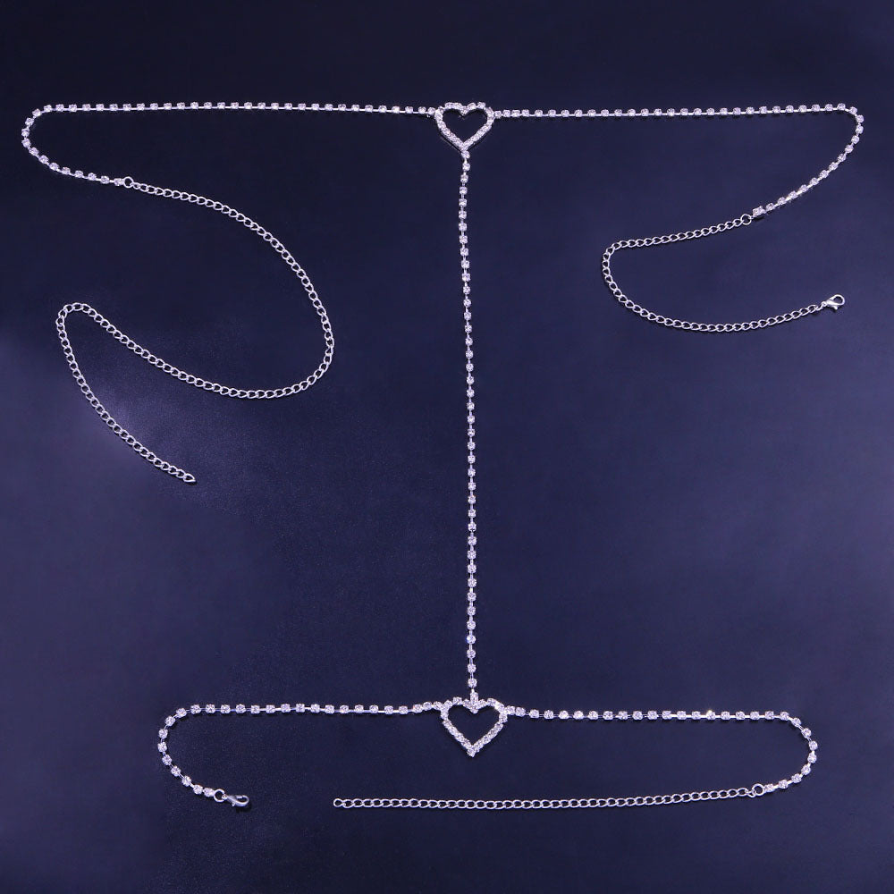 Sencilla Cadena de Pierna y Cintura con Corazón Totalmente Cubierto de Diamantes