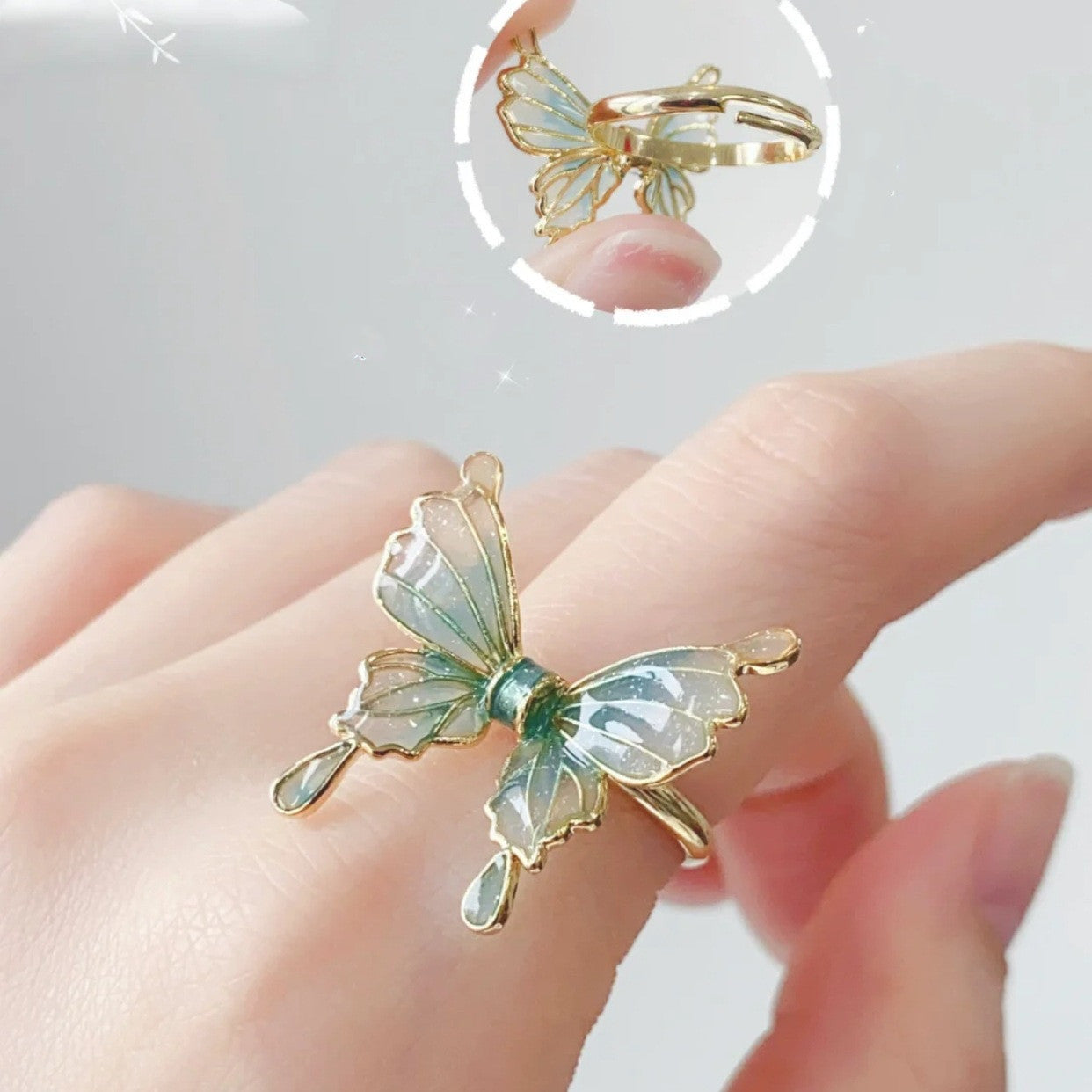 Anillo Mariposa Gradiente Azul Epoxi Diseño de Interés Especial