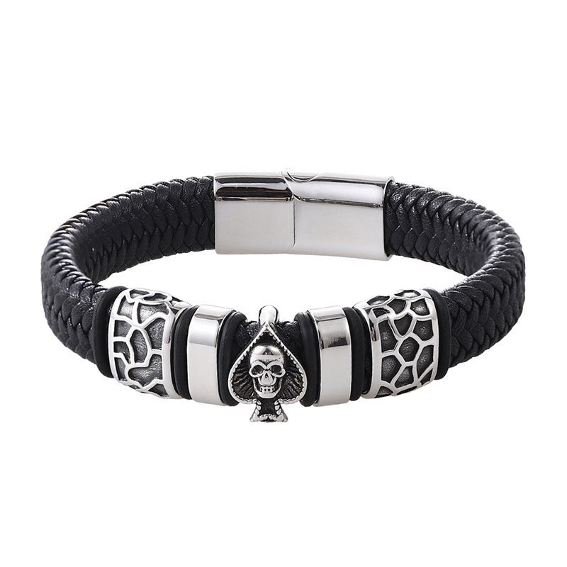 Edelstahl Charm Herren Lederarmband