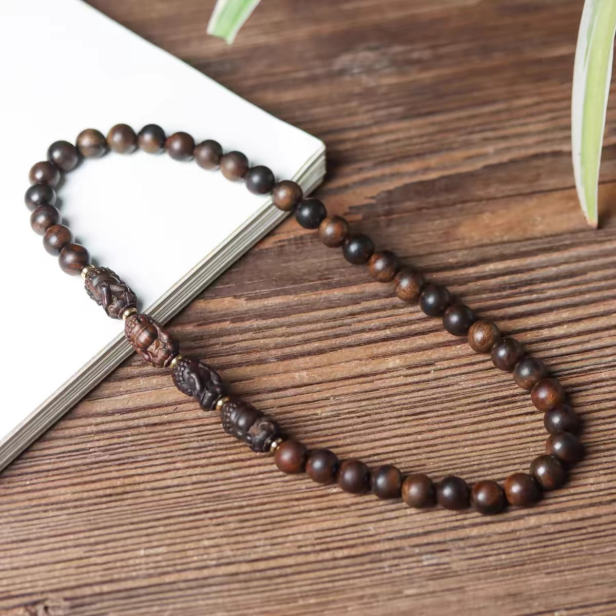Double Circle Bracelet With Four Buddha Carved From Agarwood