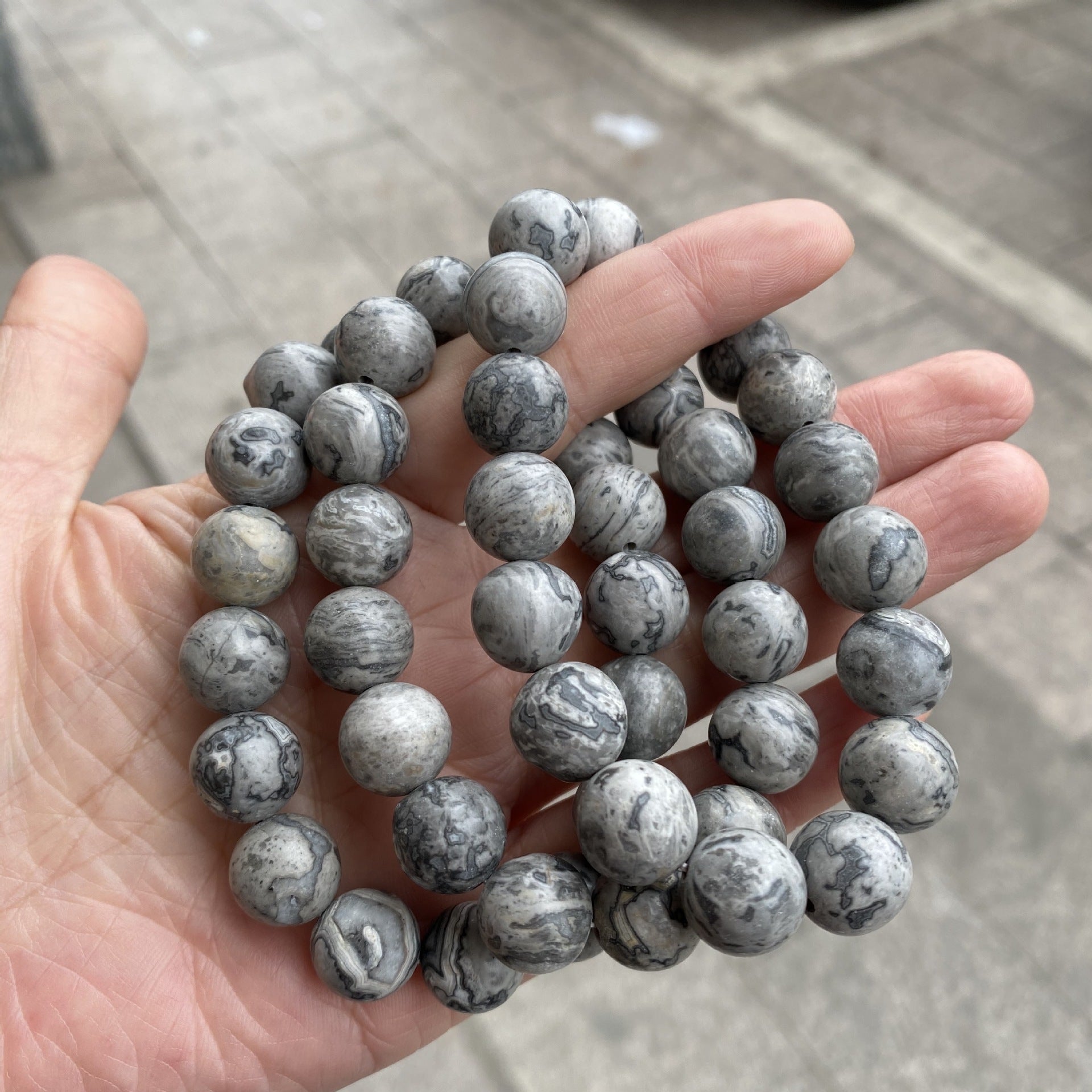 7A Natural Stone Map Stone Bracelet Single Circle Gray Picasso