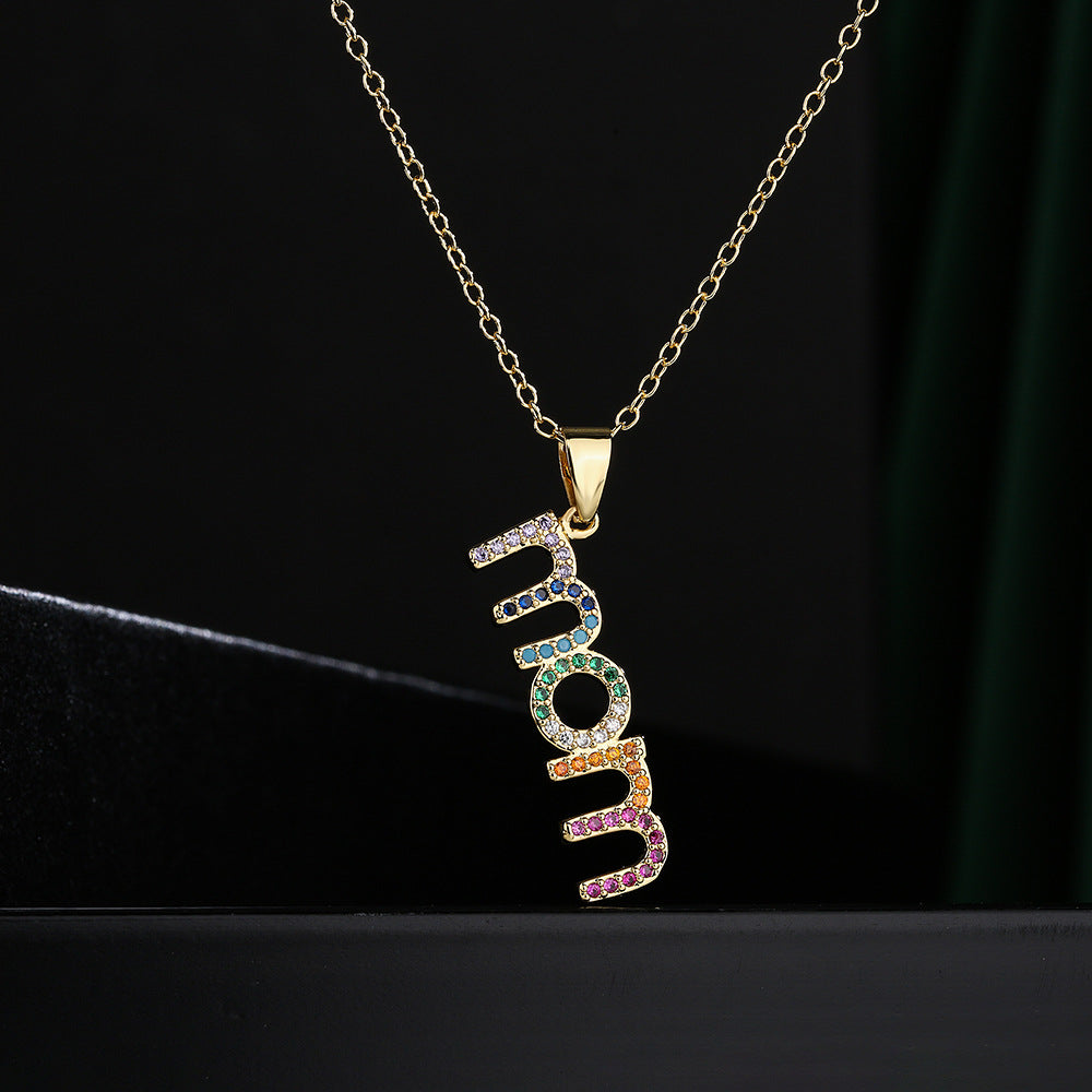 Collar con colgante de circonita para mamá, chapado en cobre de 18 quilates
