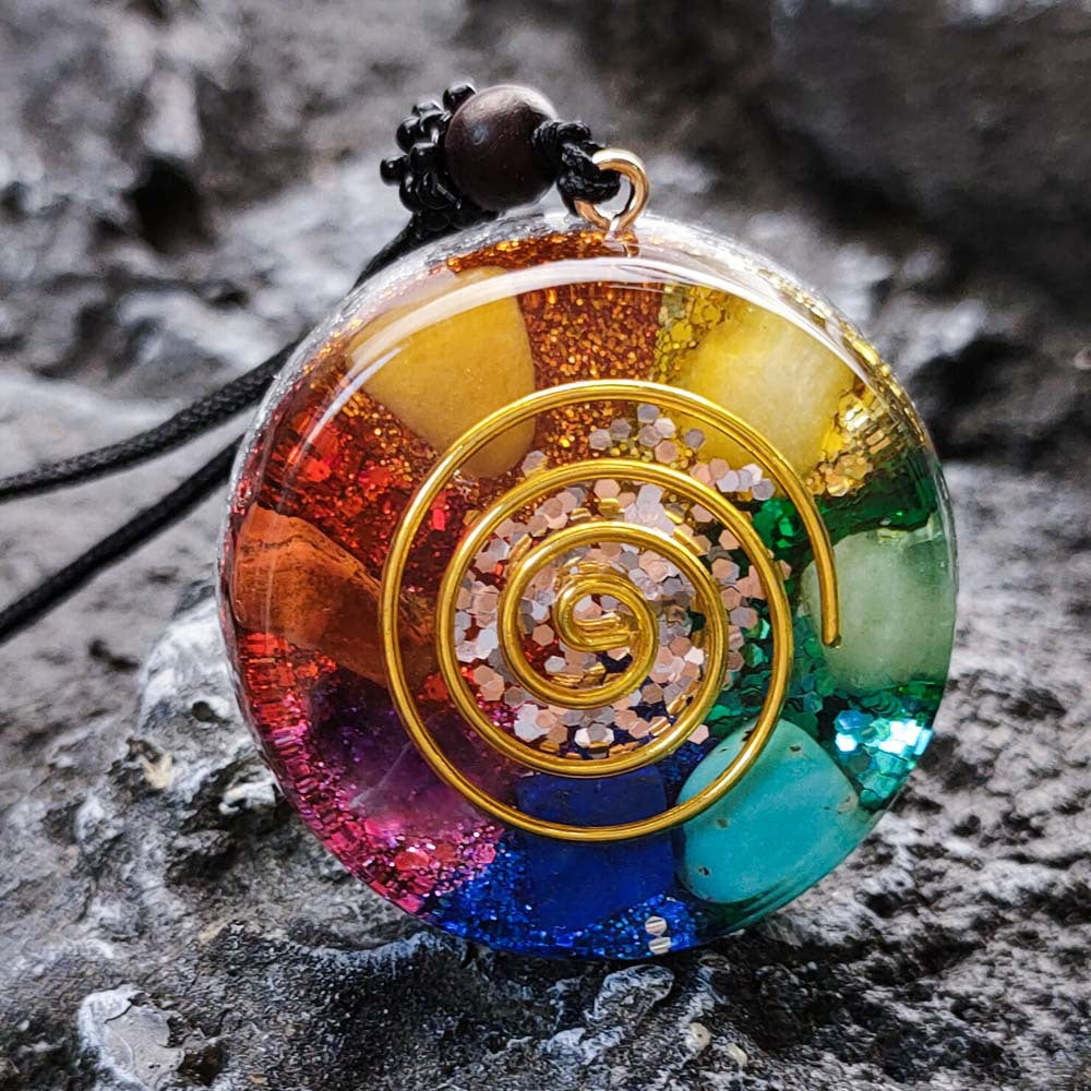 Chakra Multicolor Onyx-Jade-Anhänger-Halskette