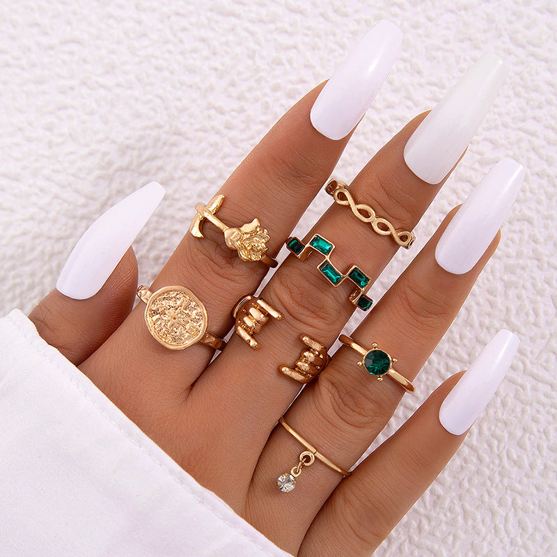 Ring-Set „Metal Emerald Diamond Love Palm“