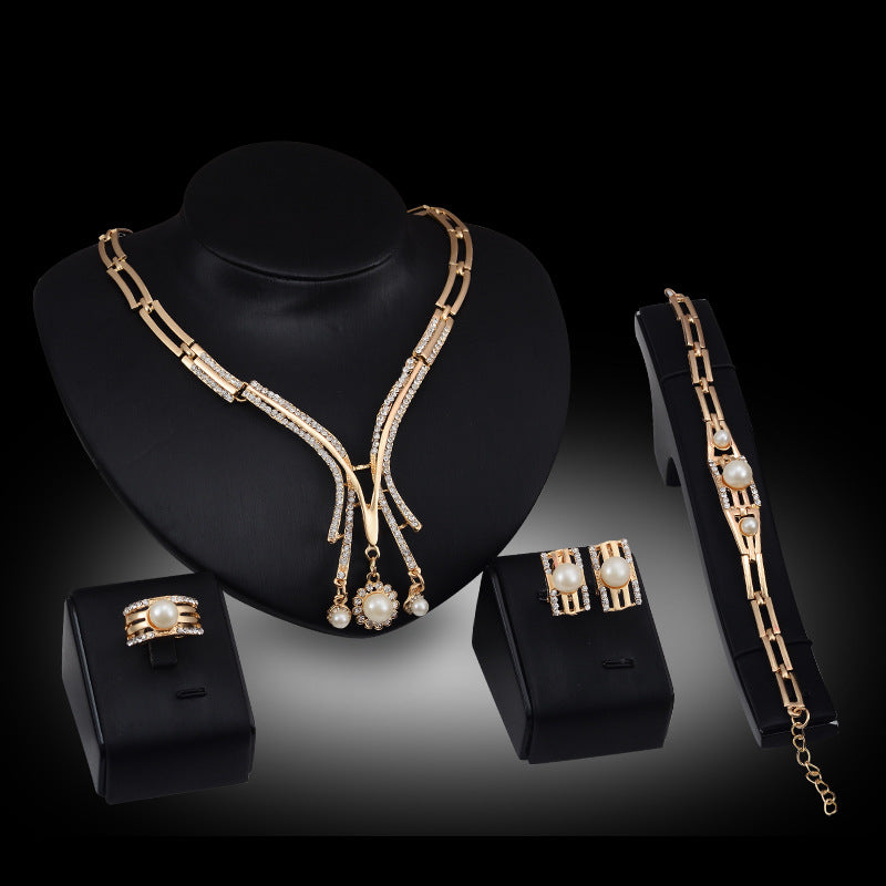 Personalisiertes Modeschmuckset, Legierungskette, vierteiliges Set