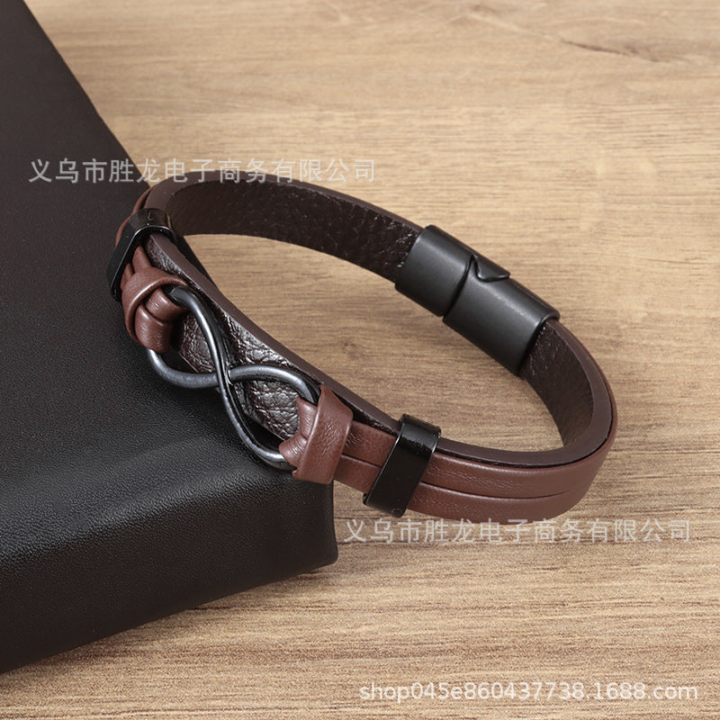 Pulsera de cuero y acero inoxidable, diseño popular para hombre