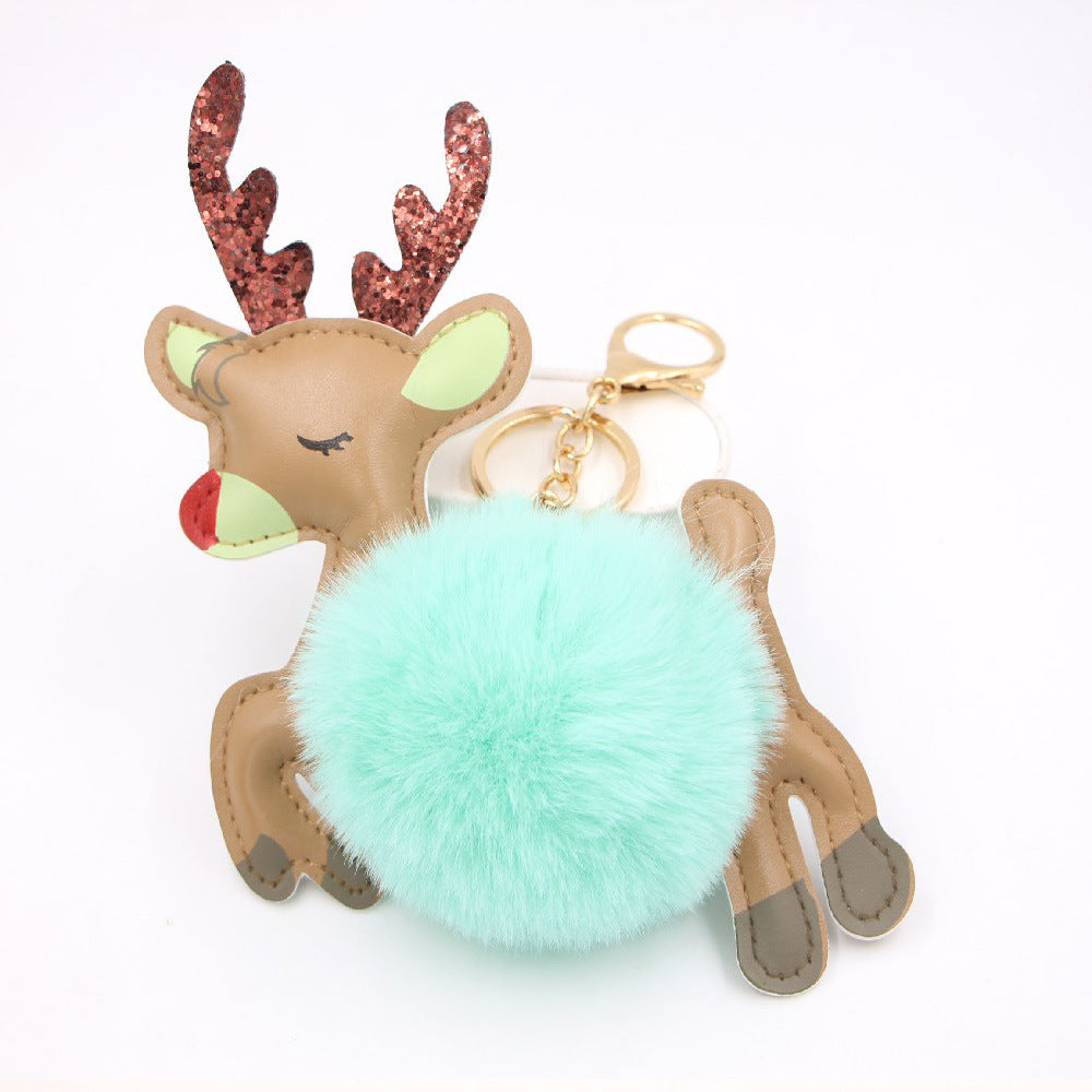 Llavero Colgante de Reno Navideño con Pompones para Bolsos