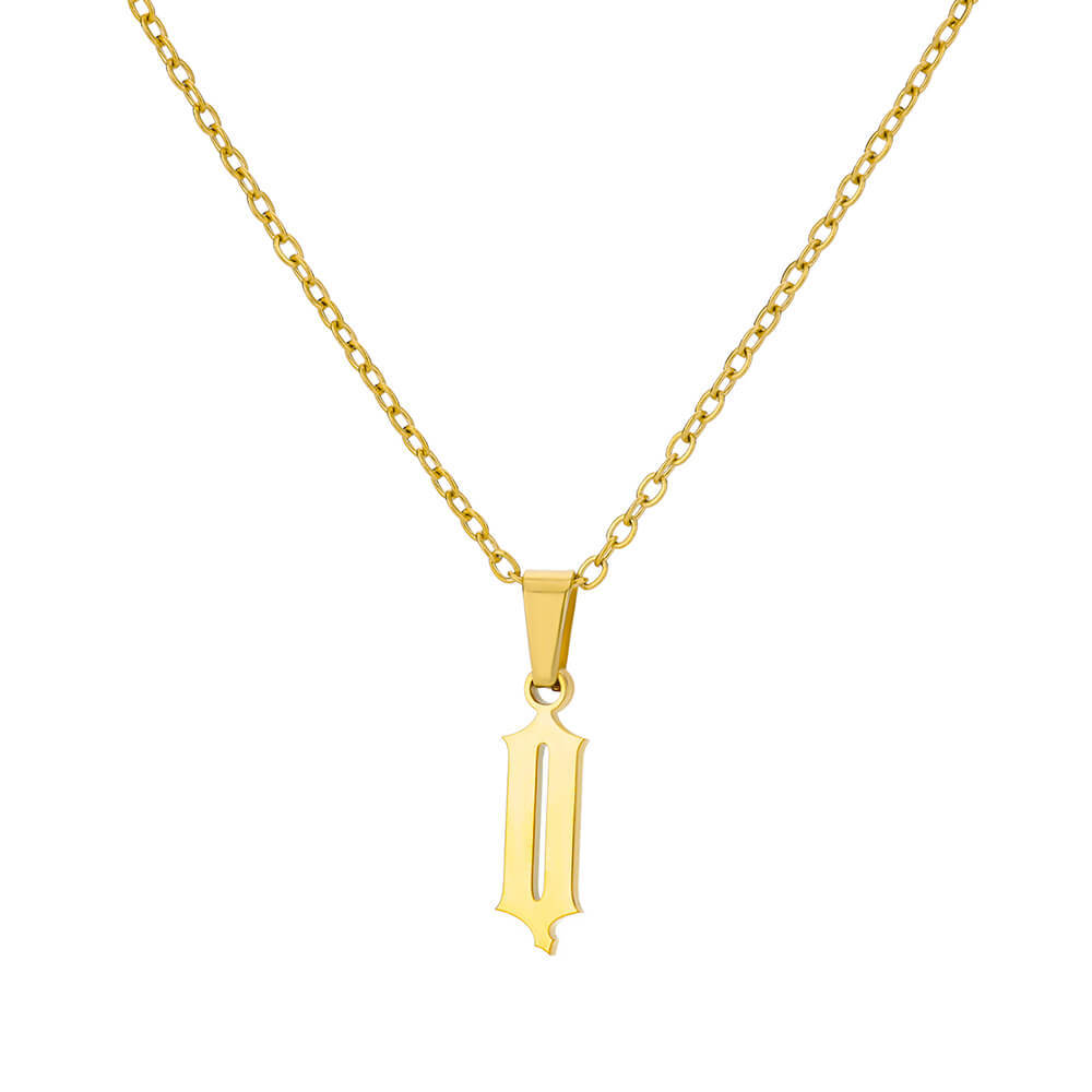 18K Gold Plating Stainless Steel Ancient English Letter Pendant Necklace