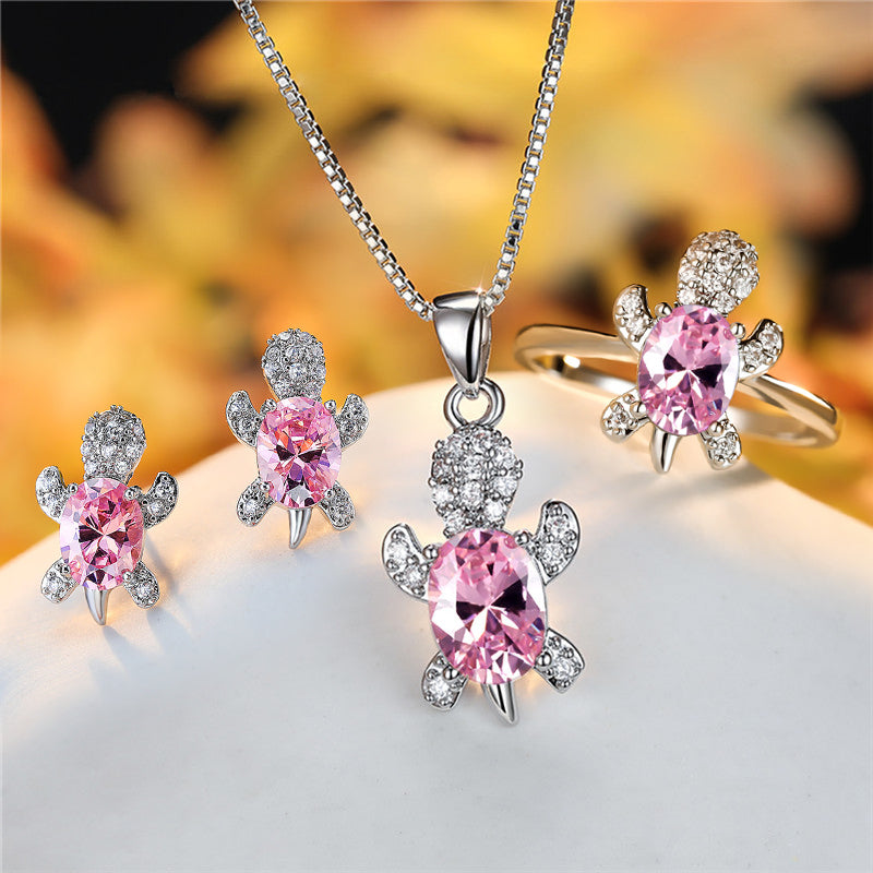 Mode Oval Zirkon Anhänger Schildkrötenform Halsketten mit Regenbogenstein Mehrfarbige Tierhalskette Schmuck für Damen und Kinder