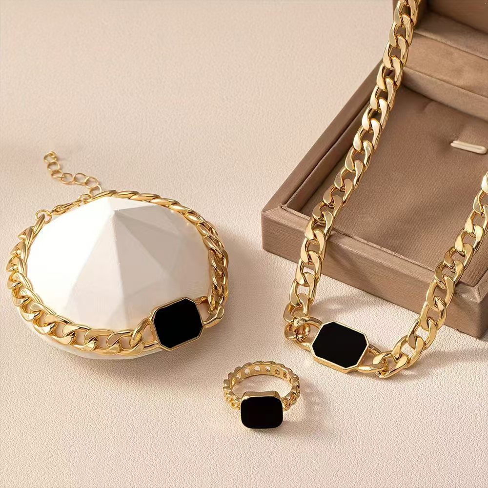Geometrisches Würfelkette Armband Ring Schmuckset