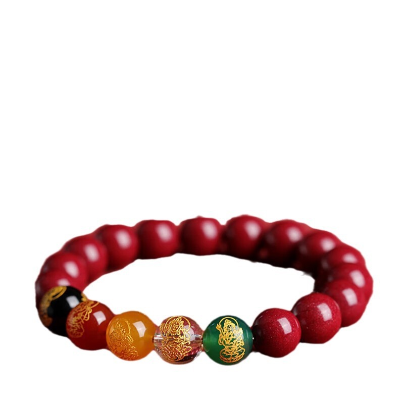 Purple Gold Sand Five-way Fortune Natural Cinnabar Bracelet