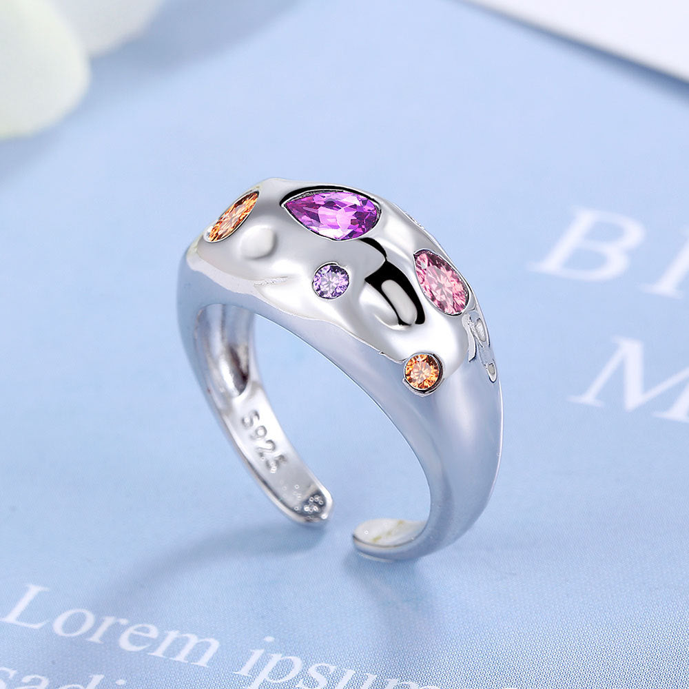 Bunte Strass-Ringe für Damen, Temperament, Nischen-Luxus, offener Ring
