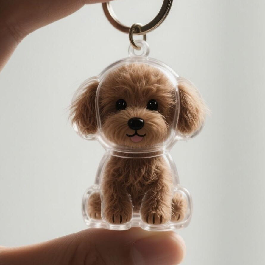 Llavero transparente para almacenamiento de pelo de mascota con colgante de bola peluda