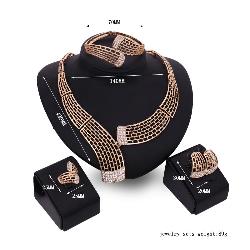 Modelegierung Hohl Texturierter Diamant Halskette Ohrringe Armband Ring Schmuckset