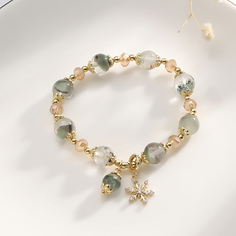 Pulsera de cristal natural de chorita para mujer con colgante de copo de nieve