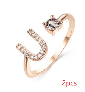 Nuevo Diseño Anillo Ajustable con Letra Inicial 26 Joyería de Moda para Mujeres Joyería Simple y Elegante