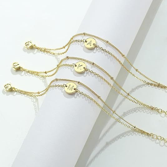 Silberne Runde 26 Buchstaben Doppelschicht Armband Weiblich Edelstahl Kleine Reisperlen Geschichtet