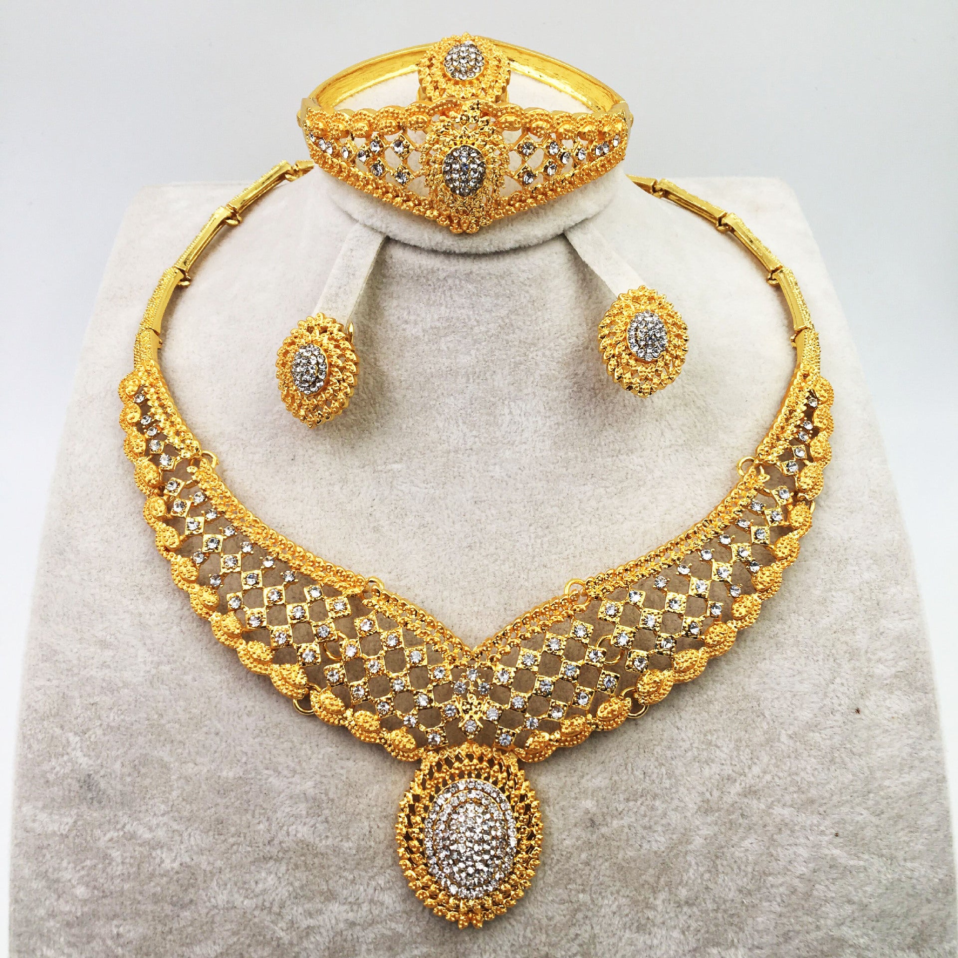 Juego de joyería de aleación, collar, pulsera, anillo, aretes, conjunto de cuatro piezas