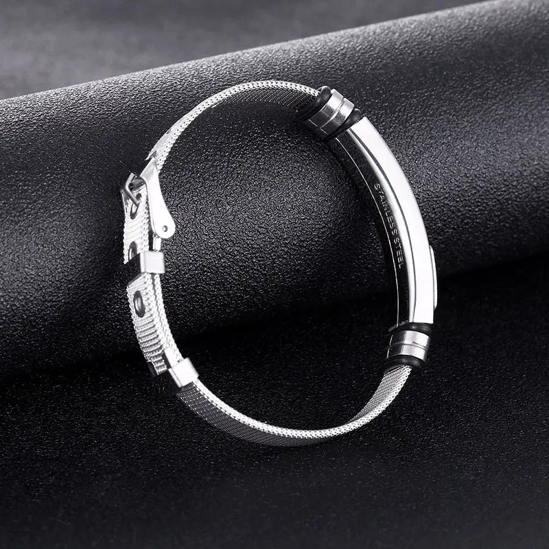 Herren Verstellbares Armband 3D Kreuz Edelstahl Mesh-Kettenarmbänder Armreifen