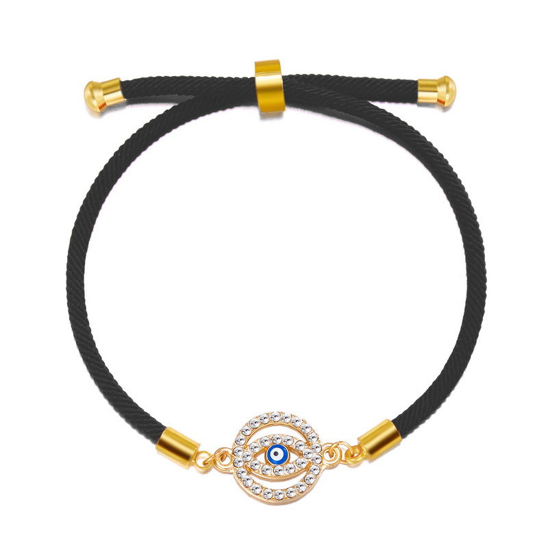 Evil Blue Eyes Alloy Oil Dripping Devil's Eye Diamond-embedded Pull Bracelet