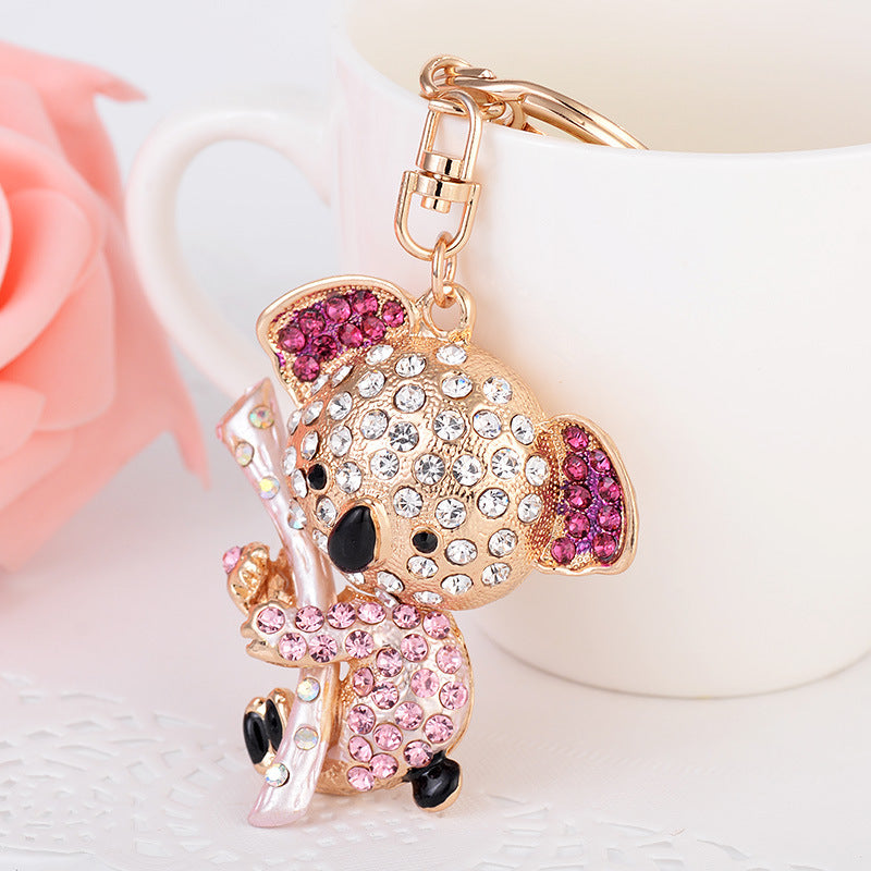 Llavero de koala con diamantes de imitación, colgante de metal con forma de animal, adorno para bolso, regalos
