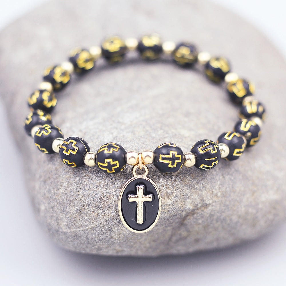 Oval Cross Pendant Bracelet For Women Baptism Prayer
