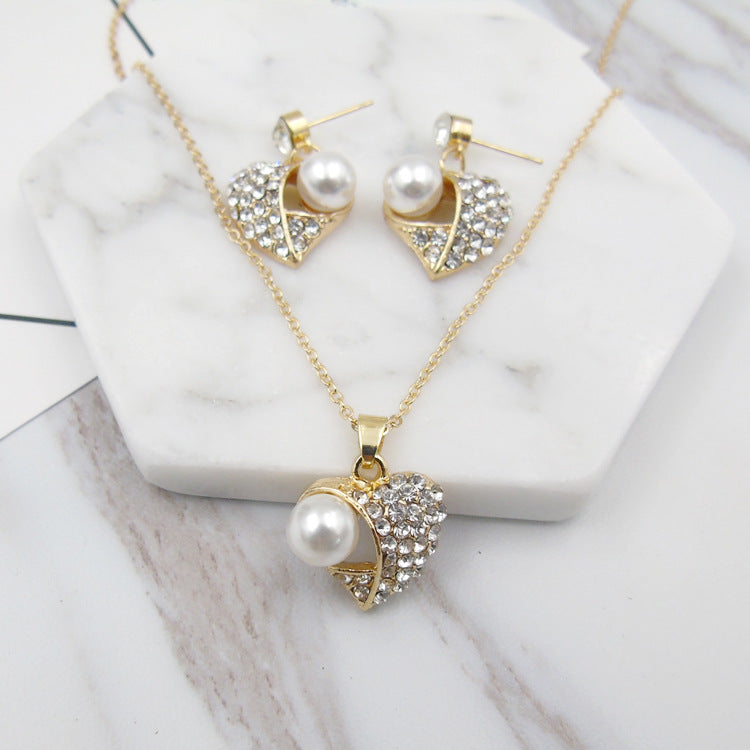 Mode Pfirsich Herz Perlen Schmuckset