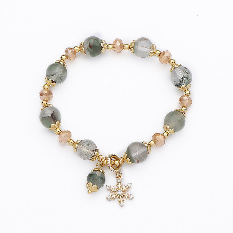 Pulsera de cristal natural de chorita para mujer con colgante de copo de nieve
