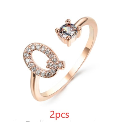 Nuevo Diseño Anillo Ajustable con Letra Inicial 26 Joyería de Moda para Mujeres Joyería Simple y Elegante